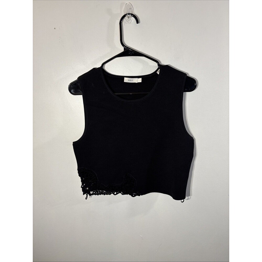 A.L.C. Women’s black sleeveless cropped shell top with crochet detail Sz L